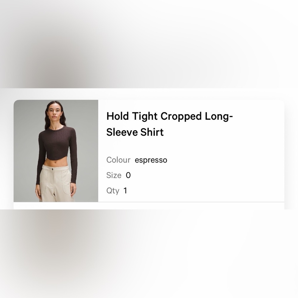 Lululemon Athletica Dark Brown Long Sleeve Crop Top